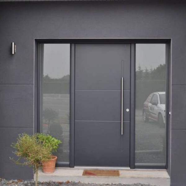 pose de porte d'entrée pleine en aluminium moderne avec 2 fixe aix en provence 13080 bouches du rhone